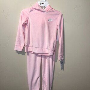 NIKE  Girl's 2 Pc Sportswear Soft Velour Hooded Track Suit 6  Foam Pink NWT